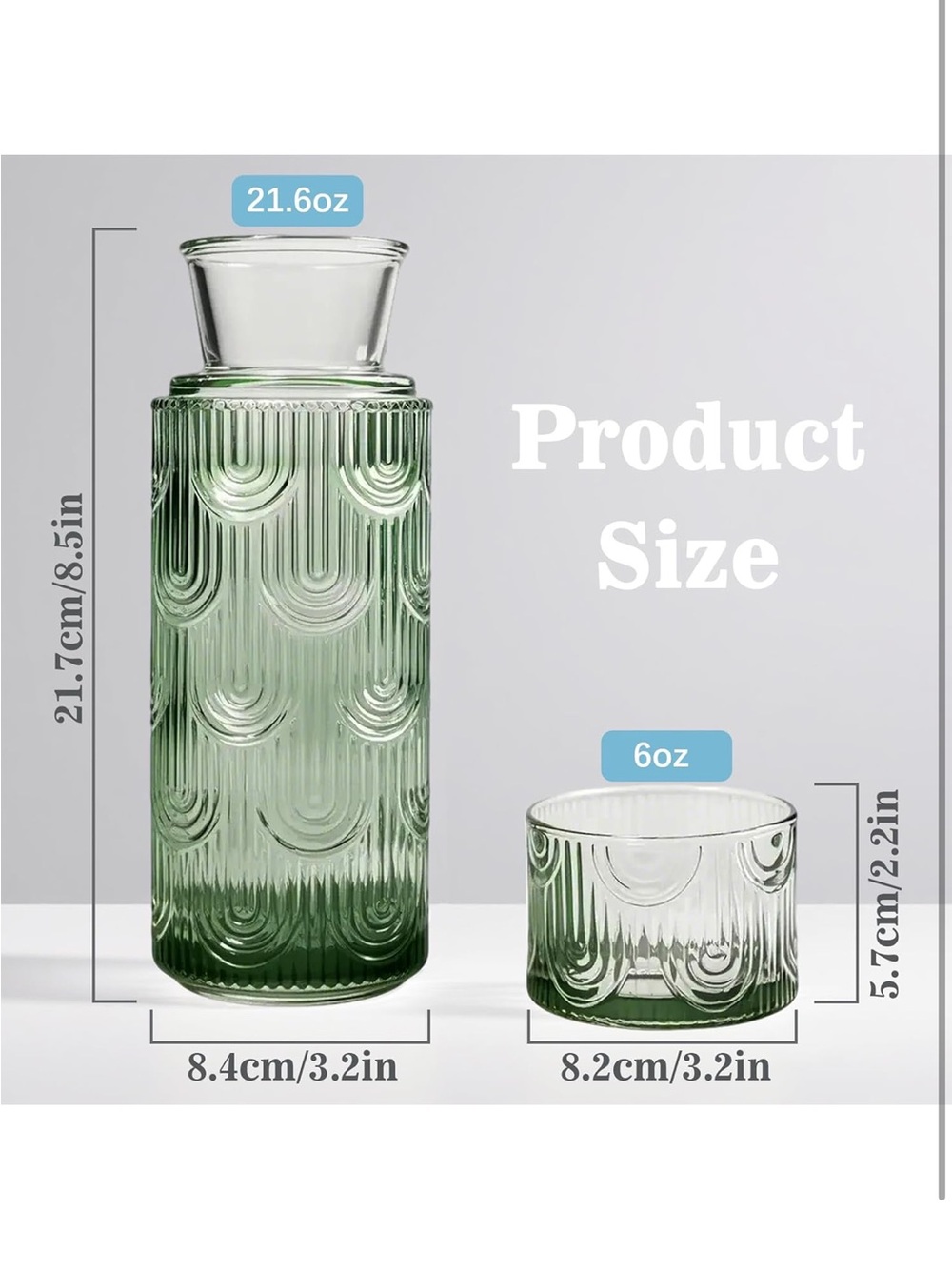 Bedside Water Carafe and Glass Set, 21.6 Oz Glass Carafe with 6 Oz Cup - Picture 2 of 6